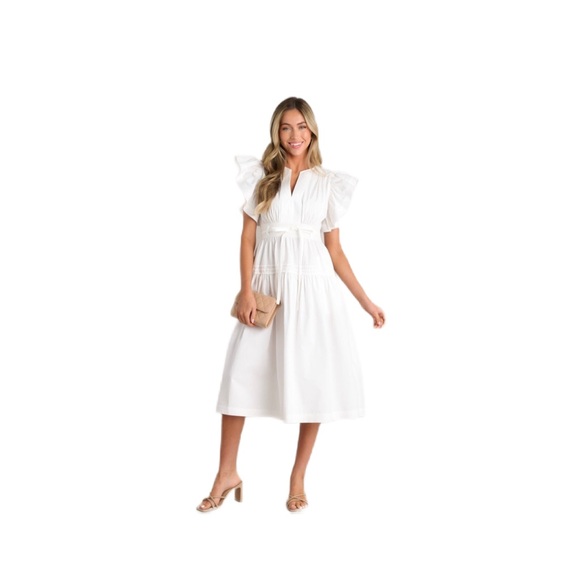 o.p.t Dresses & Skirts - O.P.T Chic White Midi cotton Dress with Ruffle Detail New xs